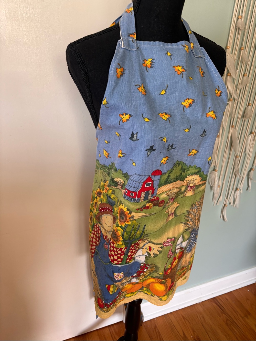 Vintage Blue Farm Print Apron Skirt